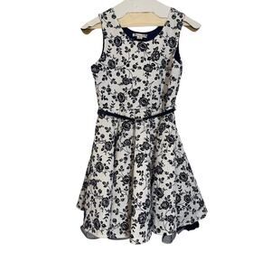 Knit Works Girls 16 Fit & Flare Dress Floral Navy White Party Tween